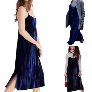 Madewell | NEW Crushed Velvet Slip Dress Navy Blue Midi  XS